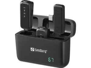 El Sandberg Streamer USB-C Wireless Mic x2 es un conjunto de micrófonos inalámbricos compacto que facilita la grabación de audio claro en segundos. Solo tienes que conectar el receptor USB-C a tu smartphone