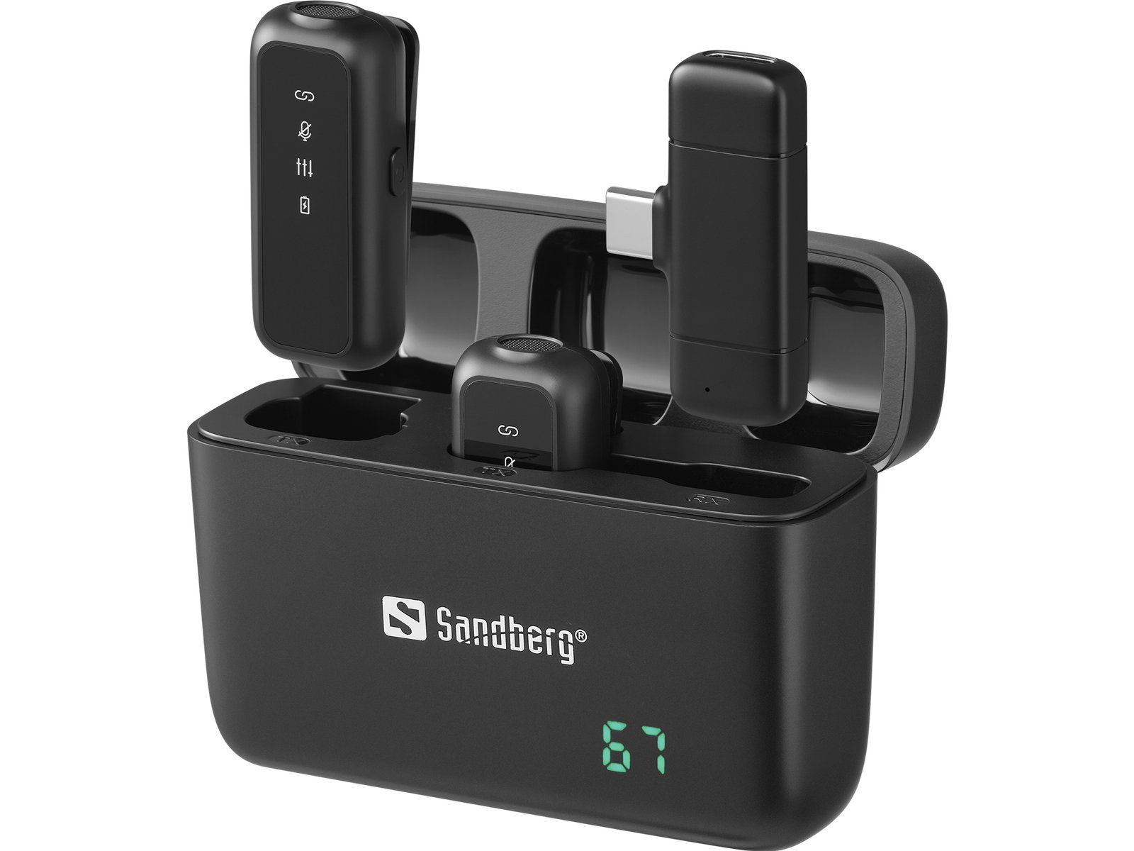El Sandberg Streamer USB-C Wireless Mic x2 es un conjunto de micrófonos inalámbricos compacto que facilita la grabación de audio claro en segundos. Solo tienes que conectar el receptor USB-C a tu smartphone