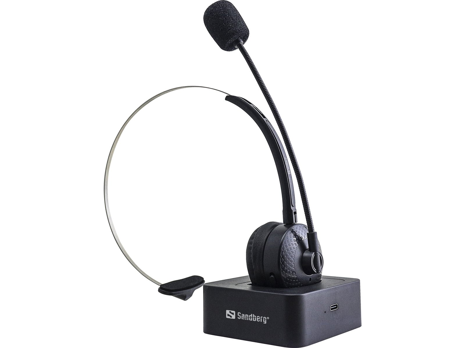 Sandberg Wireless Office Headset Mono + Dock es un auricular inalámbrico para llamadas y reuniones online en la oficina. Su diseño monoaural ligero deja una oreja libre