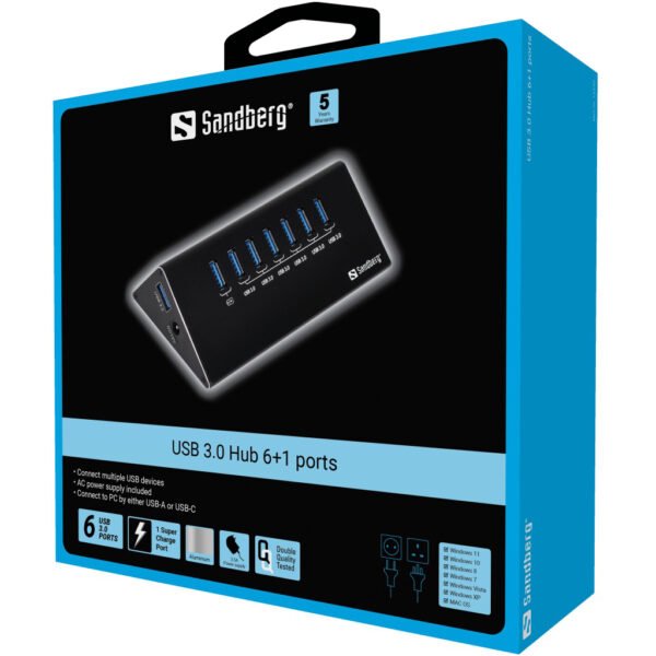 Sandberg USB 3.0 Hub 6+1 ports - Imagen 2