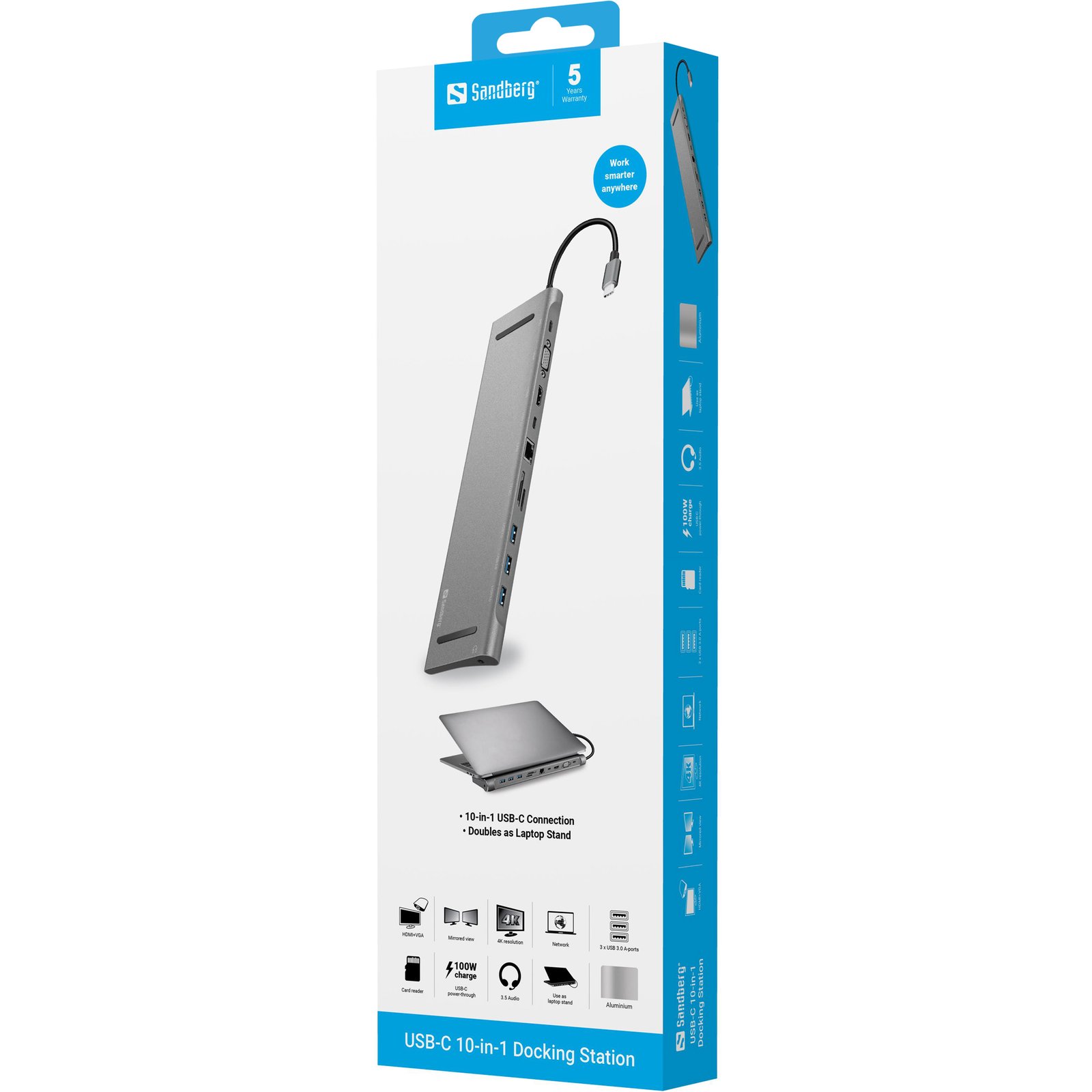 la estación de conexión Sandberg USB-C diez en uno le ofrece la posibilidad de conectar todos tus aparatos: