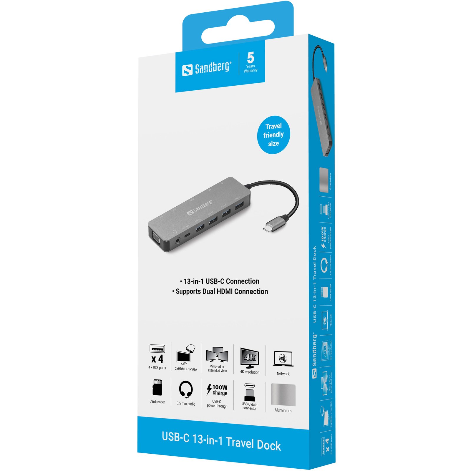 la estación de conexión Sandberg USB-C todo en uno le ofrece la posibilidad de conectar todos tus aparatos.