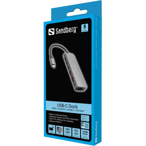 Sandberg USB-C Dock HDMI + 2xUSB-A + 2xUSB-C + PD100W - Imagen 2