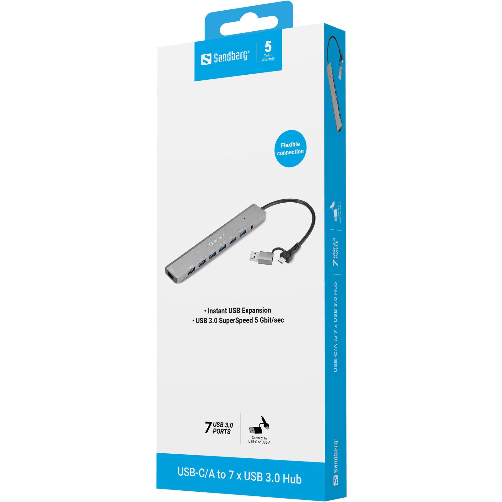 Sandberg USB-C/A to 7 x USB 3.0 Hub - Imagen 2