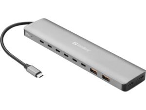 Sandberg USB-C to 8xUSB-C+2xUSB-A 100W es un avanzado hub de datos que ofrece una expansión masiva de puertos a través de una sola conexión USB-C. Con un total de ocho puertos USB-C y dos puertos USB-A