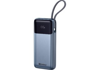 Sandberg All-in1 Powerbank 20000 PD 67W es tu compañero flexible para cargar por el camino. Tiene un cable USB-C incorporado listo para usar
