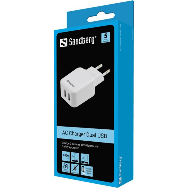 Sandberg AC Charger Dual USB 2.4+1A EU - Imagen 2