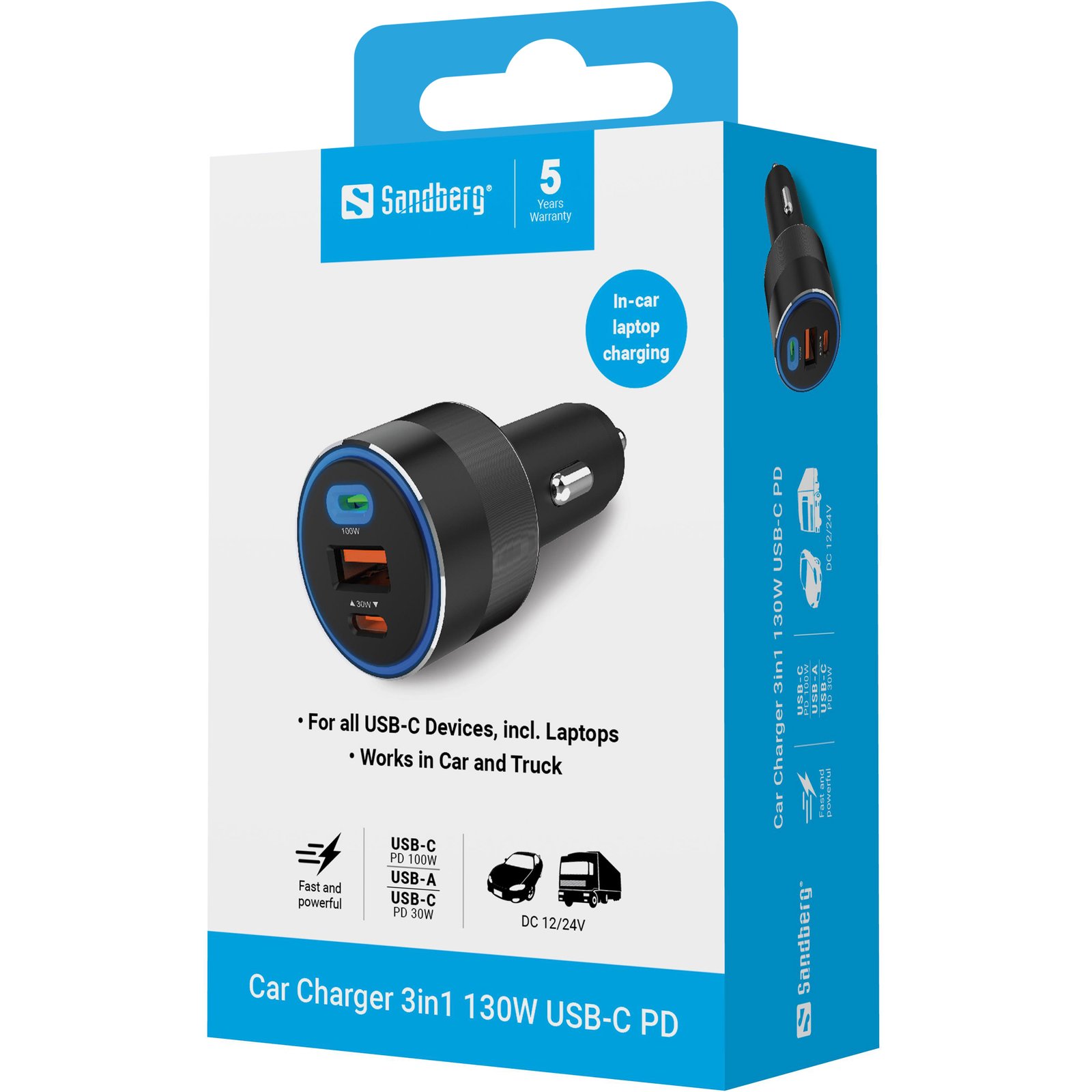 Sandberg Car Charger 3in1 130W USB-C PD - Imagen 2