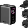 Sandberg Travel Charger PD65W Display es un cargador de viaje compacto con hasta 65W y una pantalla clara que muestra la potencia de carga actual. Con 2x USB-C y 1x USB-A