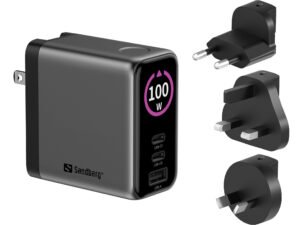 El Sandberg Travel Charger PD100W Display es un cargador potente con una salida de hasta 100W y una pantalla digital clara que muestra la potencia de carga actual. Adecuado para todo