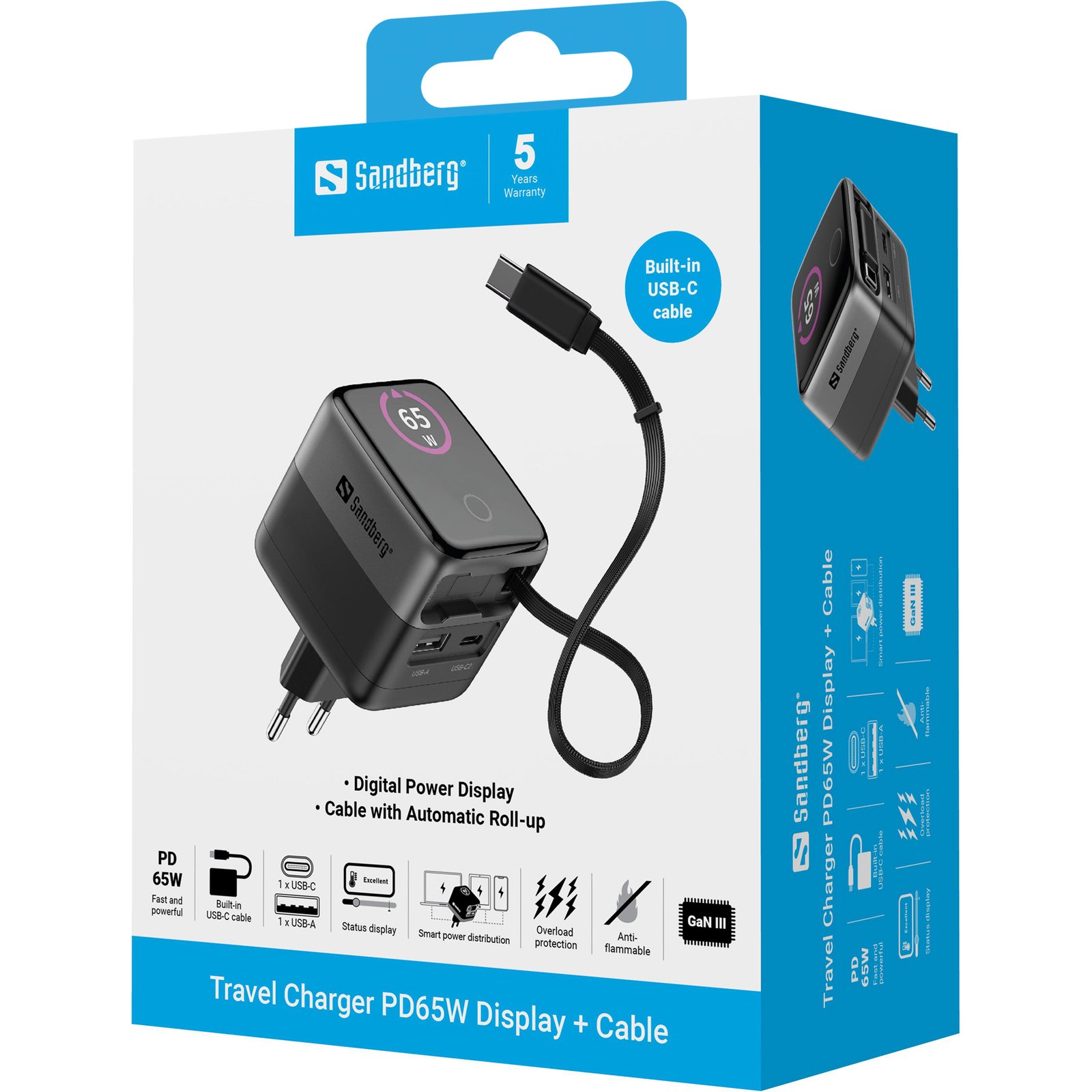 listo para usar sin cables adicionales. El cable incorporado facilita la carga directa de un portátil