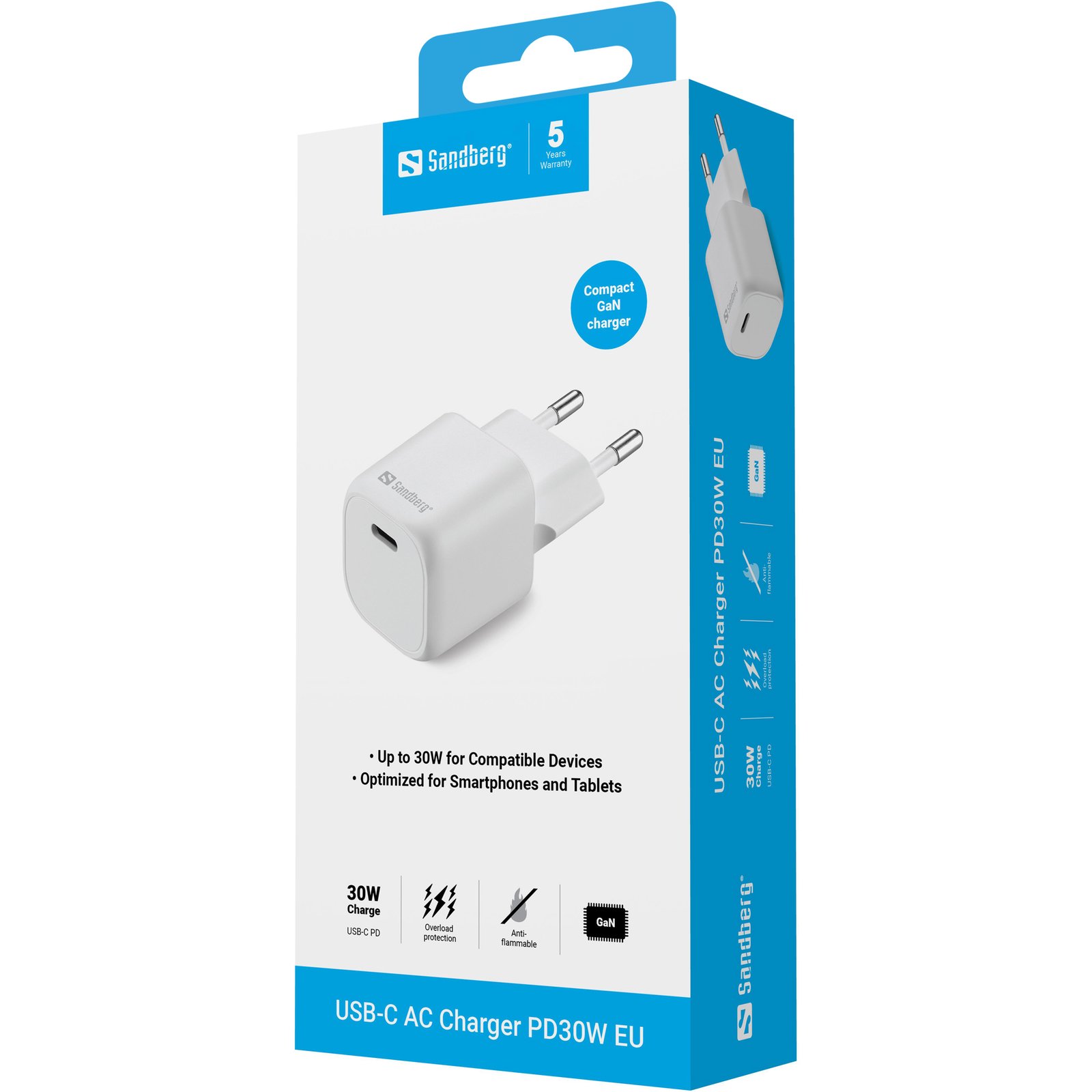 tablets y otros dispositivos USB-C. El cargador admite Power Delivery de hasta 30W y ajusta automáticamente la potencia de carga al dispositivo conectado. La tecnología GaN garantiza una alta eficiencia en un formato compacto