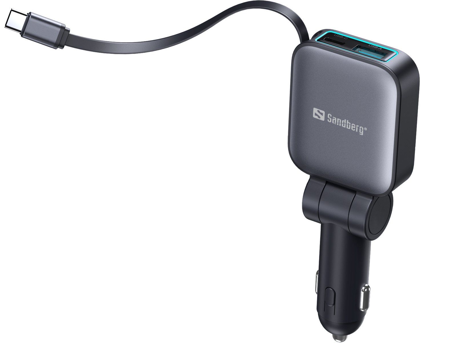 Sandberg Car Charger 3in1 72W FlexCable es tu compañero de carga rápida para hasta tres dispositivos al mismo tiempo directamente desde la toma de 12V o 24V del coche. El cable USB-C integrado de 75 cm se despliega fácilmente cuando lo necesitas y se retrae automáticamente después de su uso. El cable USB-C ofrece hasta 45W