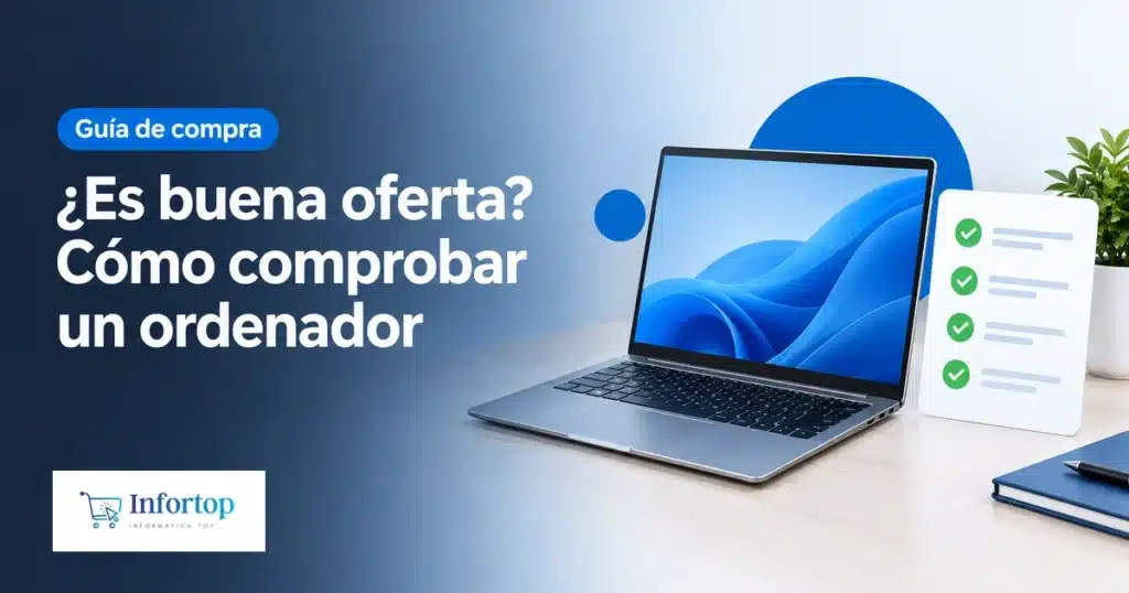 Portátil junto a una lista de comprobación para saber si un ordenador en oferta es buena compra