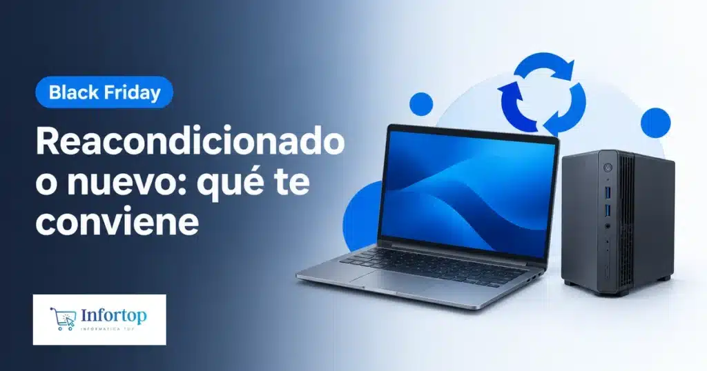 Portátil y mini PC reacondicionados con un símbolo de reciclaje